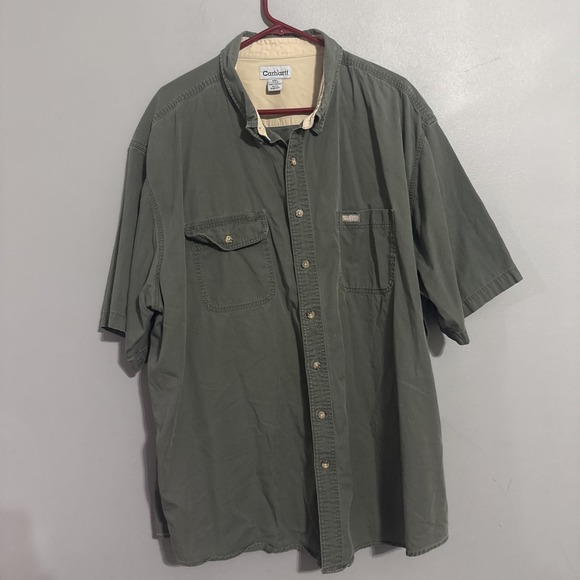 Carhartt Other - Vintage Carhartt Shirt Men's 3XL Brown Short Sleeve Button Up Pocket Cotton See